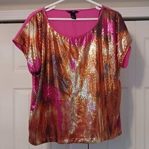 #356 3/$18 - H&M Pink/Yello Short Sleeve Top Size 12